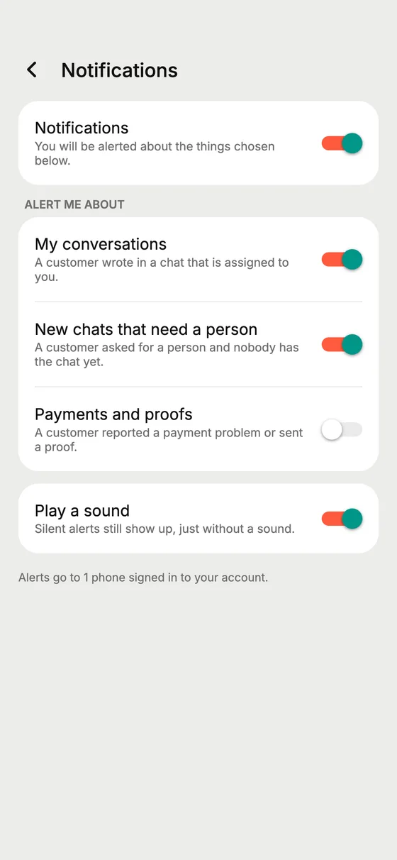 The Accesza app notification settings