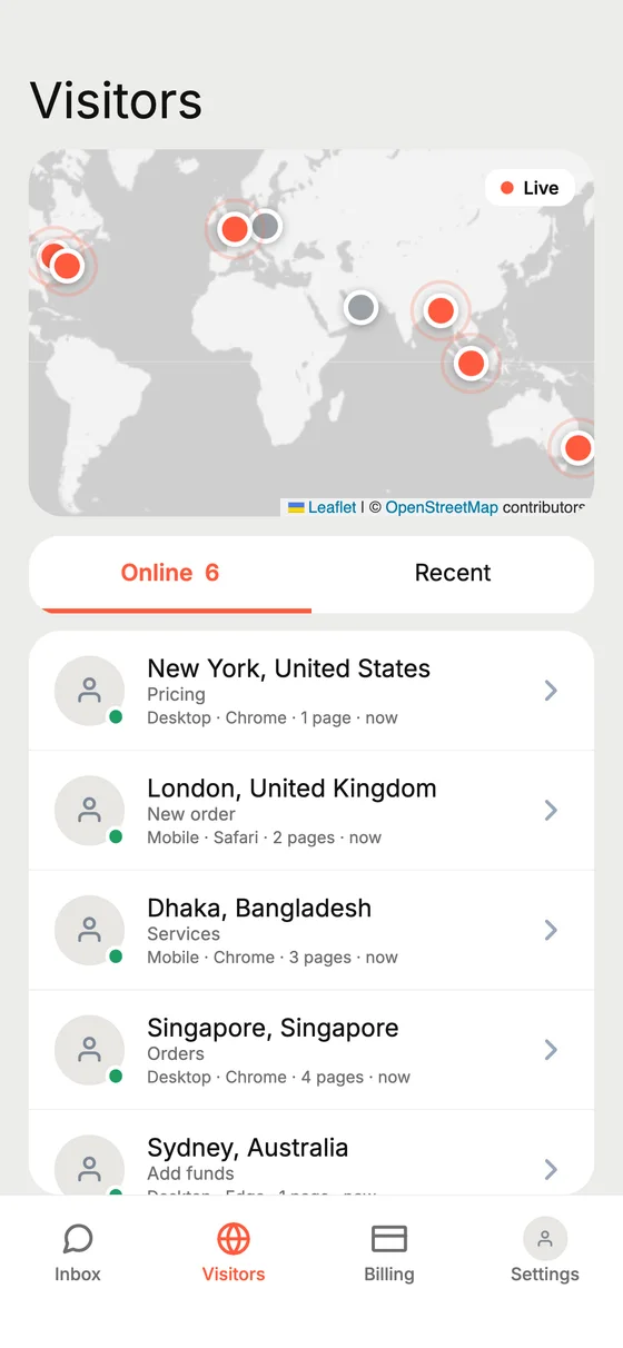 The Accesza app live visitor map