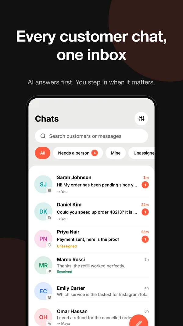 Accesza app: inbox
